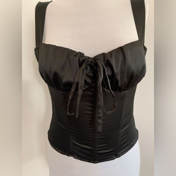 Miaou Agnes Satin Bustier Corset Cami Camisole Crop Blouse Top Black Small Silk - Picture 13 of 16